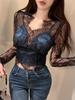 2024 Blusas Mujer De Moda, сексуальные кружевные блузки для женщин, рубашки с v-образным вырезом и длинными рукавами, укороченные топы, темперамент, шикарная корейская винтажная блузка