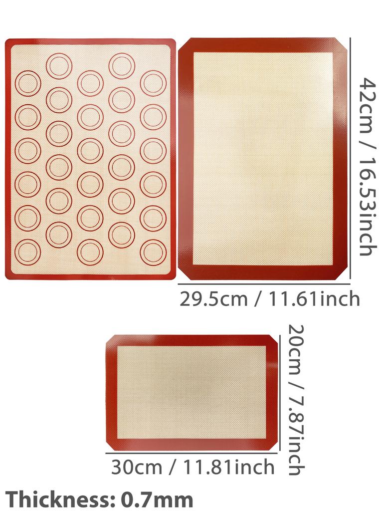 3PCS Silicone Baking Mats for Oven, Reusable Non Stick & Heat Resistant Bakeware Sheets, for Cookie, Macaron, Bread, Biscuits
