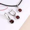 Серебро 925 пробы, серебряный кулон, ожерелье, серьги, комплект ювелирных изделий, оправа безеля, красный гранат, натуральный драгоценный камень, простой дизайн для женщин, хороший подарок