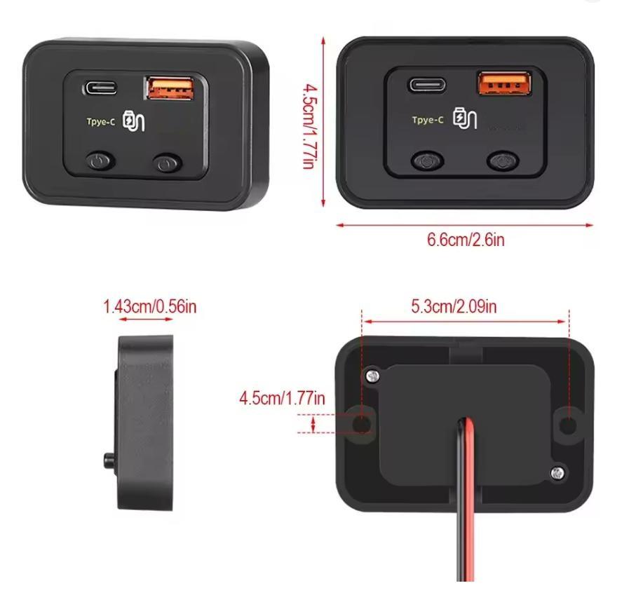 Автомобильное зарядное устройство 48 В с быстрой зарядкой, 30 В и USB 18 В, независимые двойные переключатели, безопасная зарядка для автомобилей 12 В/24 В