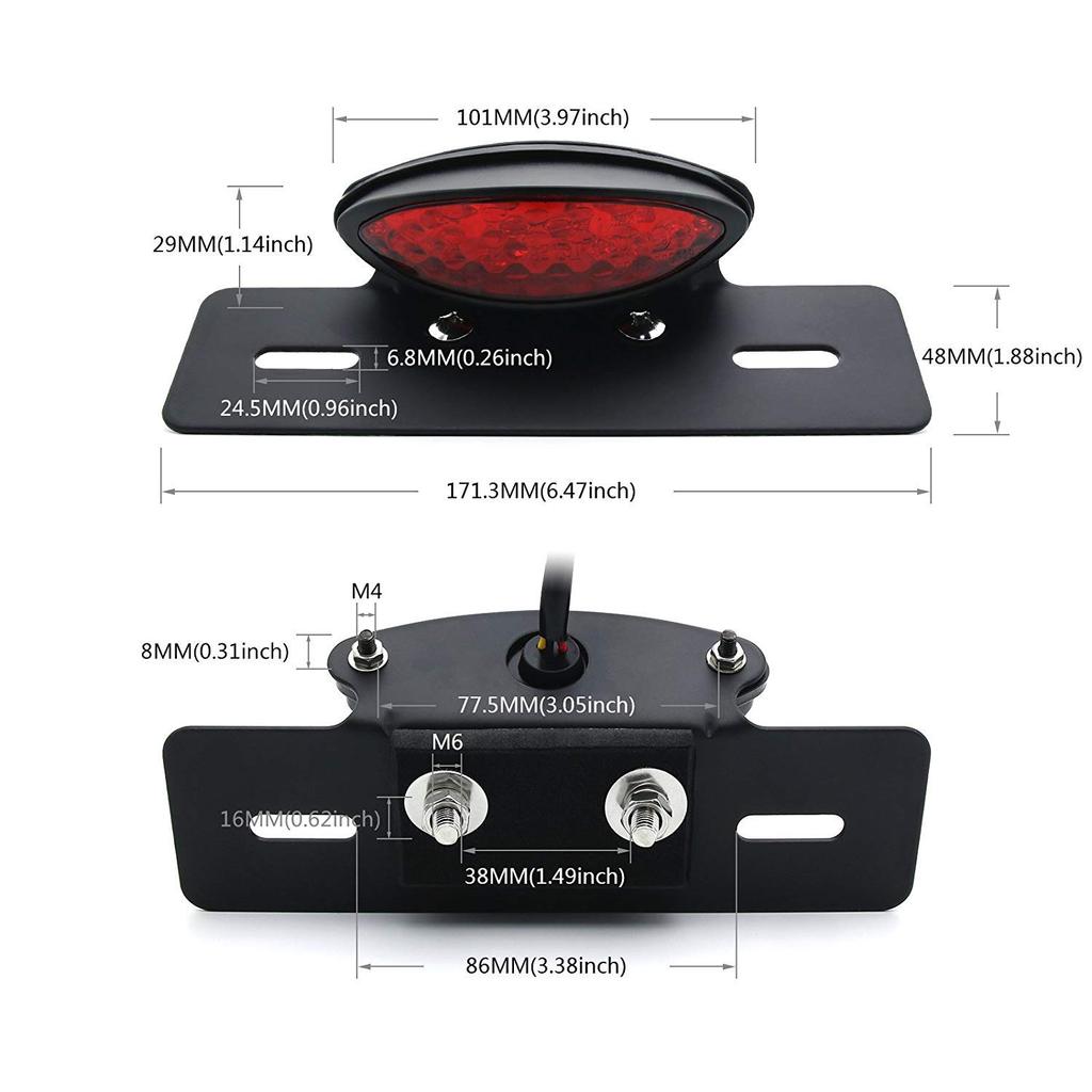 ONGMEIL Универсальный светодиодный тонкий задний фонарь «кошачий глаз», подсветка номерного знака, кронштейн, кастомный мотоциклетный тормоз, красная линза (красный)