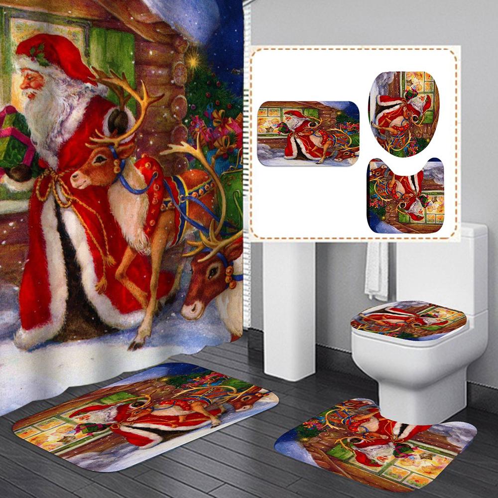 3 шт. Рождественский набор ковриков для ванной Нескользящий коврик для ванной Крышка для унитаза Рождественский декор