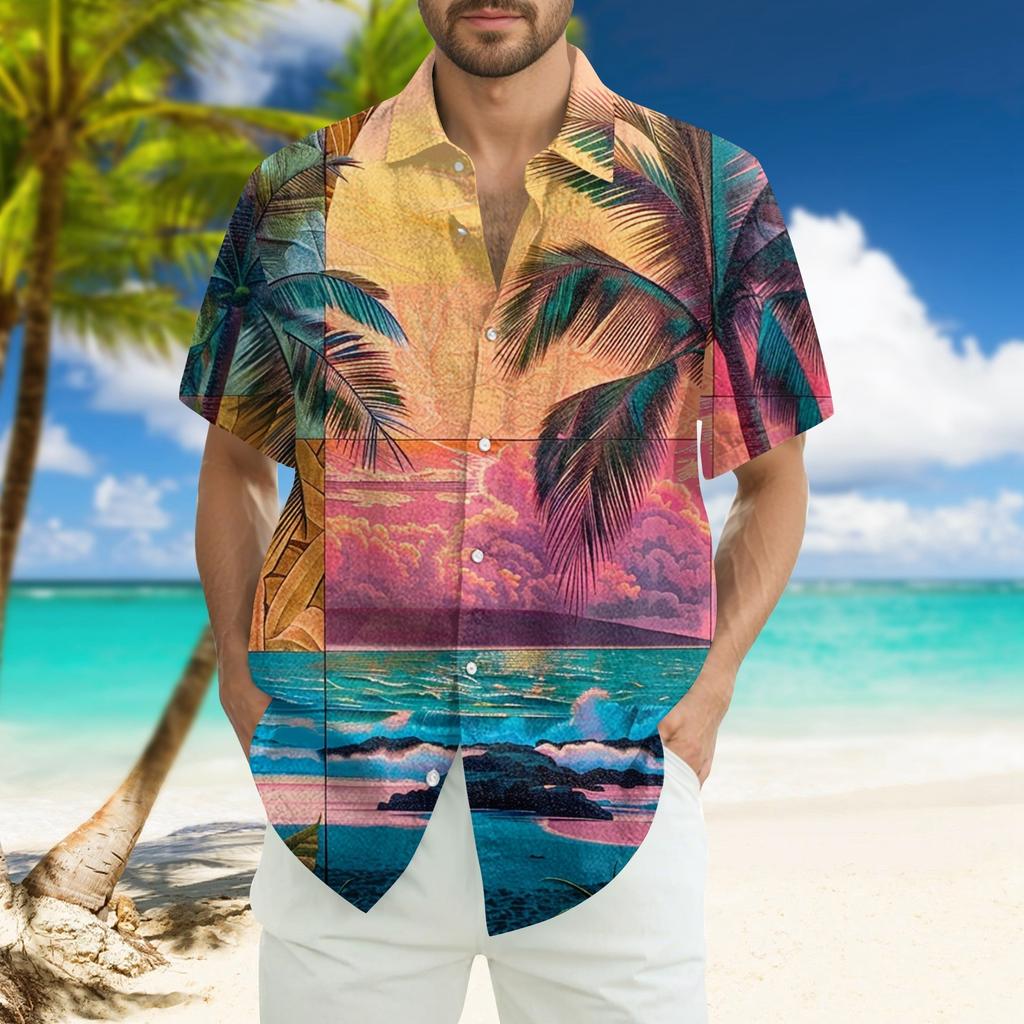 Men's Fashion Loose Hawaiian Printed Short Sleeve Beach Shirt