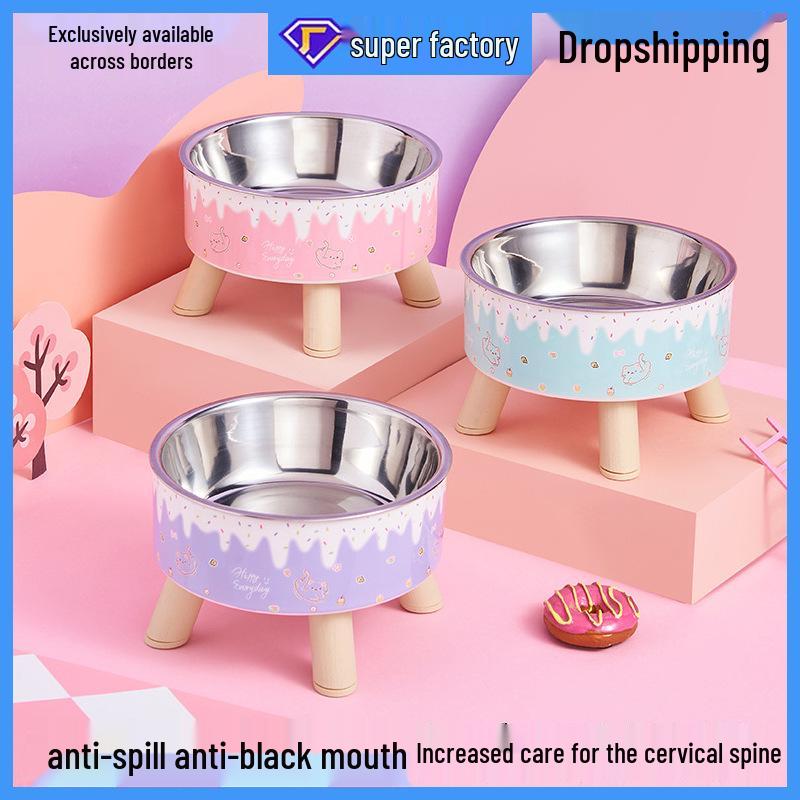 Миска из нержавеющей стали на высокой ножке против проливания для кошек и собак с защитой шеи
