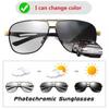 Photochromic Sunglasses Men Women Driving Glasses Vintage Pilot Chameleon Sun Glasses Male Change Color Day Night Vision Non Polarized Glasses