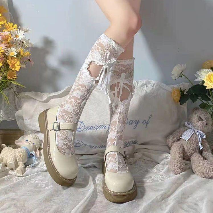 Летние гольфы до середины икры | Черные кружевные JK-носки с дизайном рваного сердца - Милый тонкий стиль для женщин