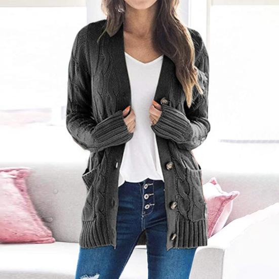 Женская кофта-свитер с длинным рукавом, на пуговицах, вязаное зимнее пальто с карманом
