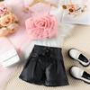 Детская одежда для девочек, летний трехмерный сетчатый цветочный жилет-камисоль + шорты из искусственной кожи, комплект для девочек