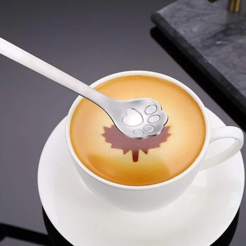 Милая ложка в виде кошачьей лапки из нержавеющей стали, кофейные ложки с кошачьей лапкой, ложки для мороженого, торта, десерта, чайные ложки, совок, посуда, кухонные аксессуары