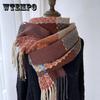 Chic Plaid Tassel Scarf for Women - Thick, Warm Imitation Cashmere Shawl with Jacquard Design, Perfect for Fall & Winter Outings