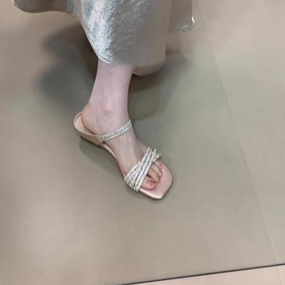 Мода Мода Стразы Женские Каблуки Туфли Лодочки Роскошные Женские Шлепанцы Новинка 2025 Обувь Квадратный Носок Женские Босоножки на Каблуке Обувь