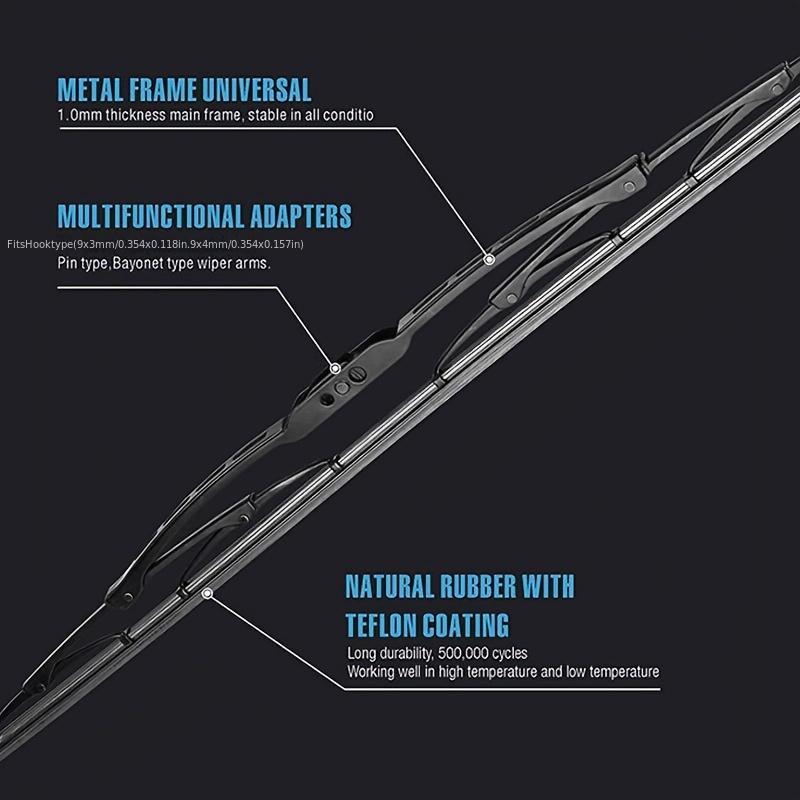 Премиальное черное металлическое лезвие стеклоочистителя с натуральной резиной, подходит для всех автомобилей с U-образным креплением, улучшенное распределение давления для более сильной очистки