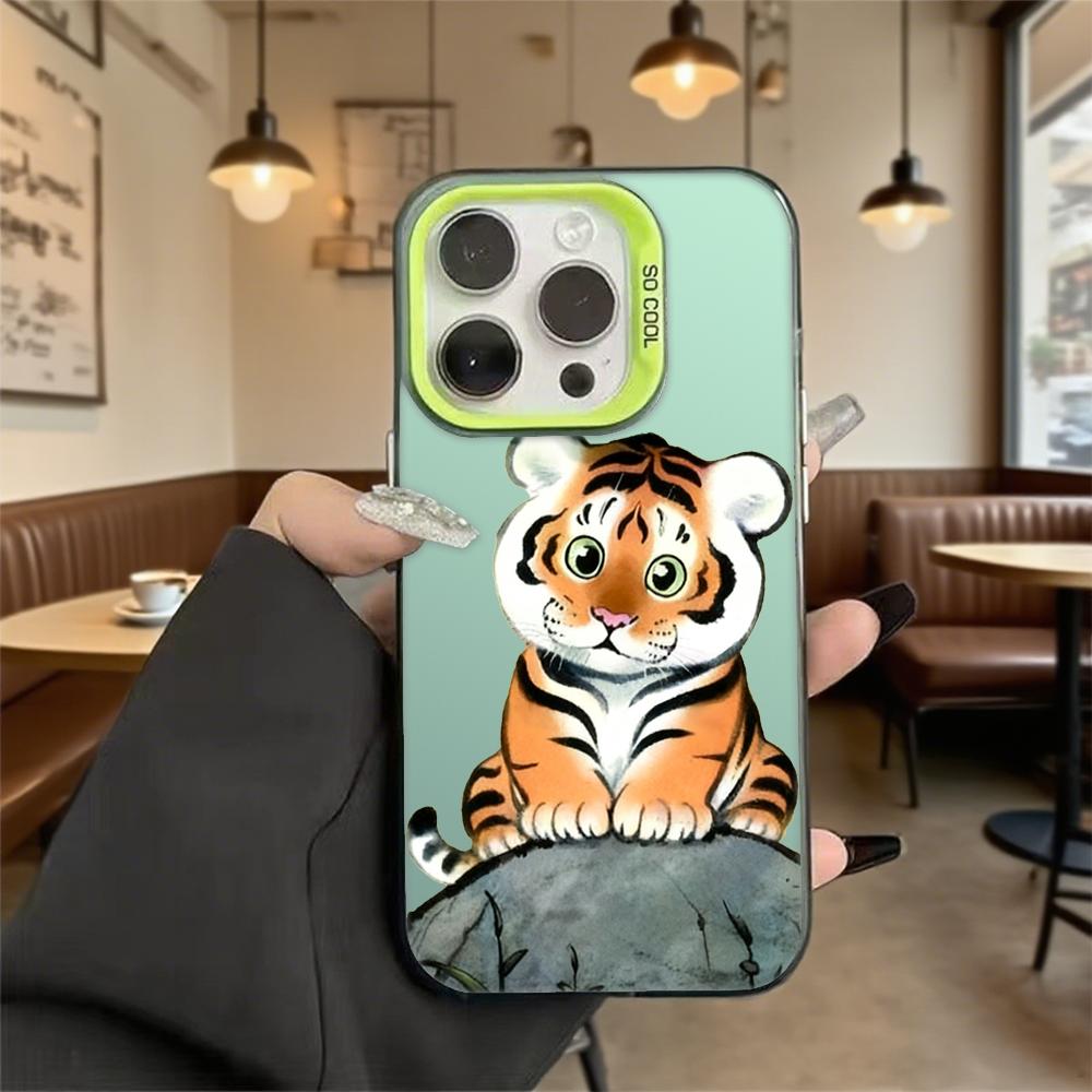Милая иллюстрация тигренка Ударопрочный чехол для телефона для iPhone 16 15 14 13 12 11 Pro Max/Mini Защита от царапин Премиальная жесткая крышка