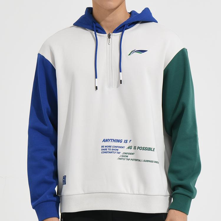 Толстовка с капюшоном Li Ning Badminton Series с тремя цветными буквами и принтом, толстовка с длинным рукавом, цвет Glacier-Gray AWDSD49-1