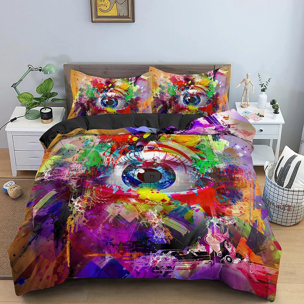 3D Blue Evil Eye Duvet Cover King Queen Size Psychedelic Magic Drawing Eyes Bedding Set Kids Teens Adults Polyester Quilt Cover