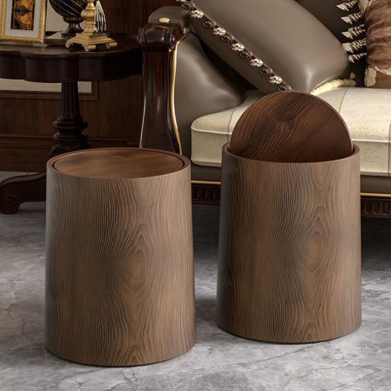 Мусорное ведро для ванной комнаты с деревянной текстурой и крышкой-качалкой, большой вместимости, вращающийся дизайн