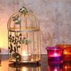 Gold Colour Metal Iron Bird Cage Tealight Candle Holder with Flower Vine- Diwali Candle Holder- Diwali Decorations Items For Home Decor