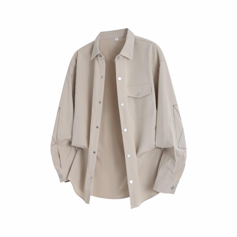 Весенне-осенняя мужская однотонная рубашка с длинным рукавом, мужская рубашка-куртка с лацканами