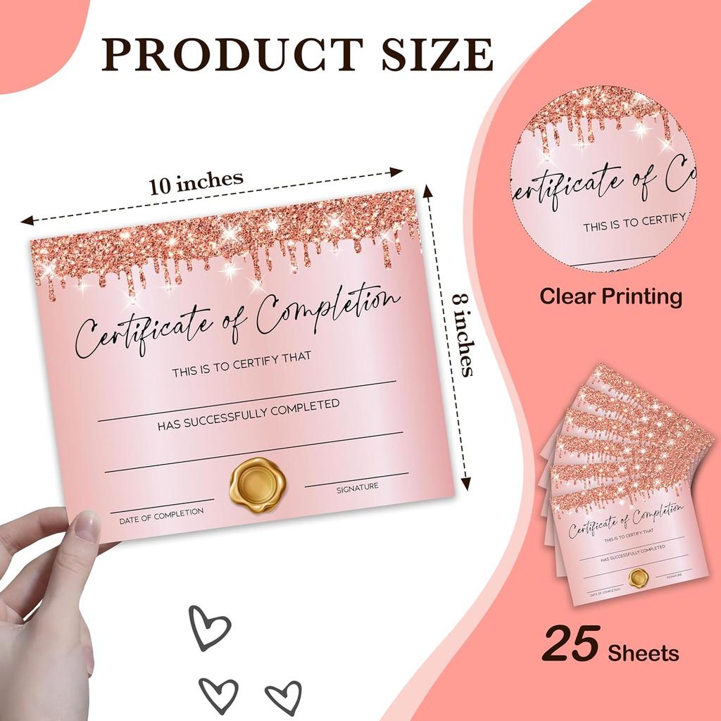 Certificate of Completion, Glitter Pink Training Certificate, Award Certificates for Graduation Diploma, Golden Certificate of Achievement Awards,