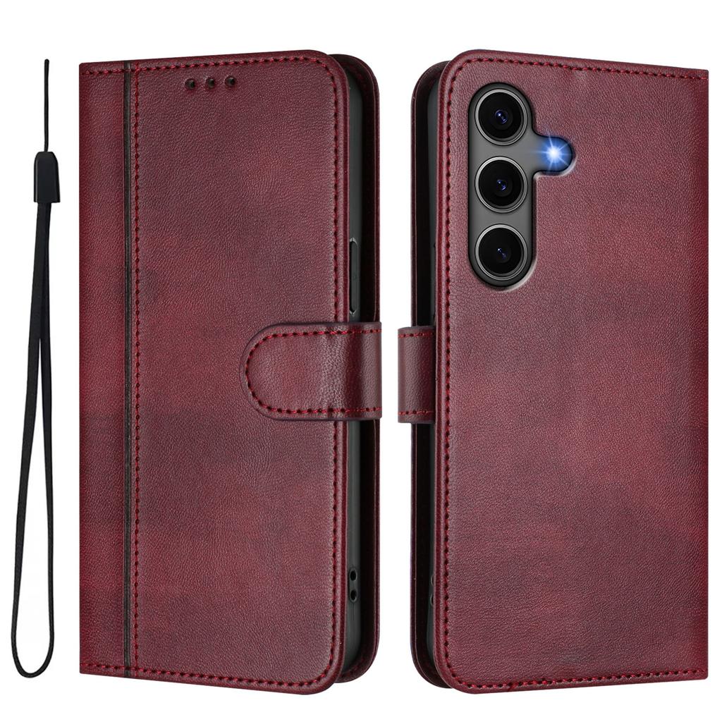 For Samsung Galaxy S24+/Galaxy S25+ Cases Wallet Stand Retro Texture Leather Phone Cover with Lanyard