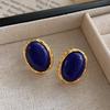 Chinese Style Lapis Lazuli Earrings: Vintage Retro Silver Studs with Light Luxury Ancient Design for Women