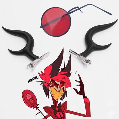 Аниме Hazbin Hotel Alastor Косплей Очки Унисекс Красный Монокуляр Очки Головной Убор Рог Оленя Шпилька Демон Заколка Для Волос Аксессуар