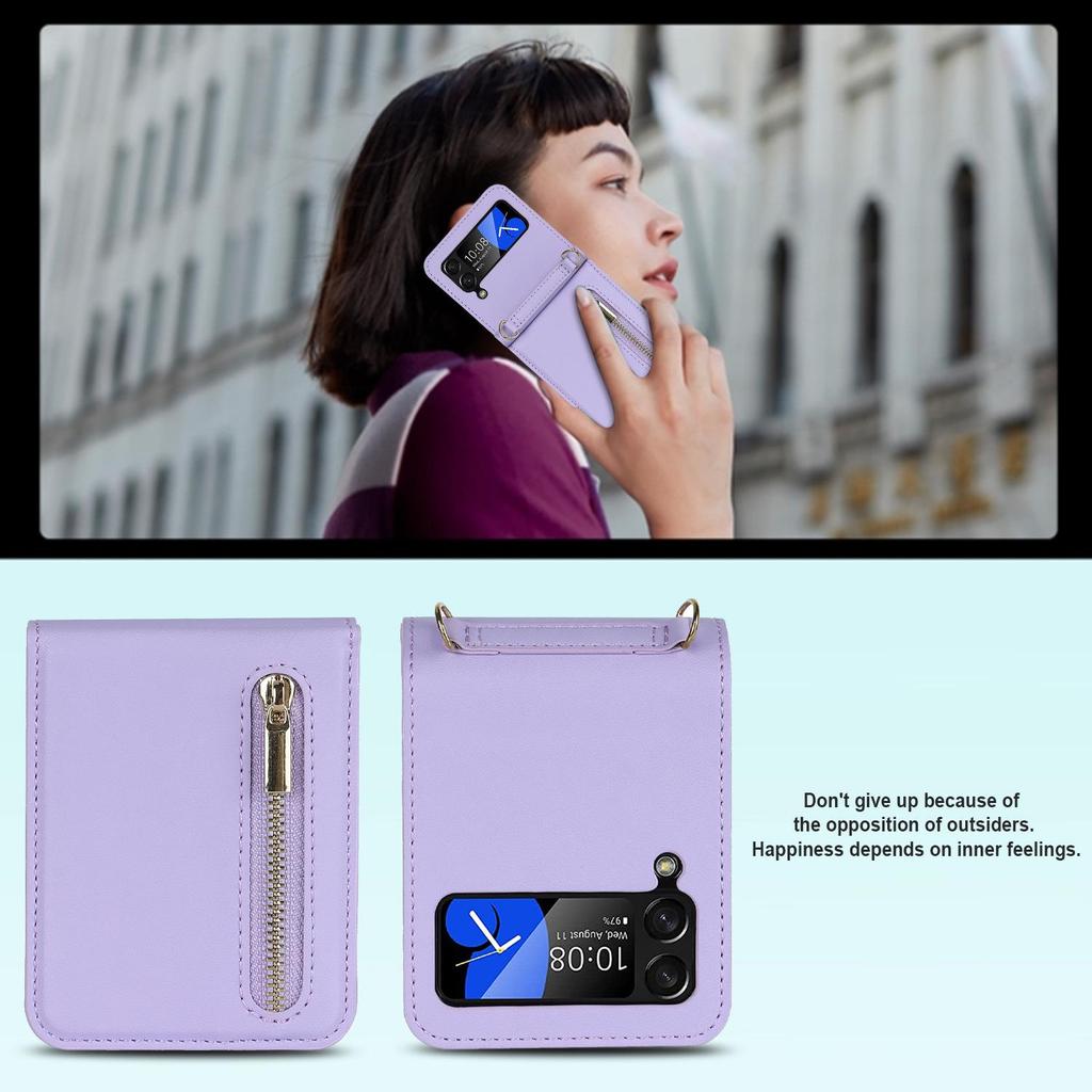 Кожаный чехол-кроссбоди Samsung Z Flip7 с молнией и слотом для карт