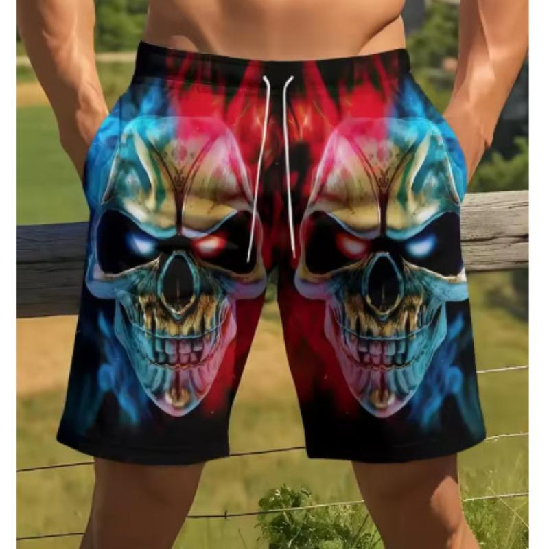 Summer Men's Funny Skull 3D Printed Beach Shorts Fashion Versatile Trend Breathable Casual Vacation Style
