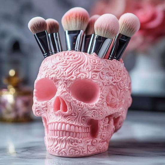 Подставка для кистей для макияжа в форме черепа, большой вместимости, контейнер для кистей для макияжа, прочная смола
