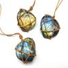 Labradorite Pendant Necklace Heart-Shaped Moonstone Pendant Vintage Hand-knitted Jewelry