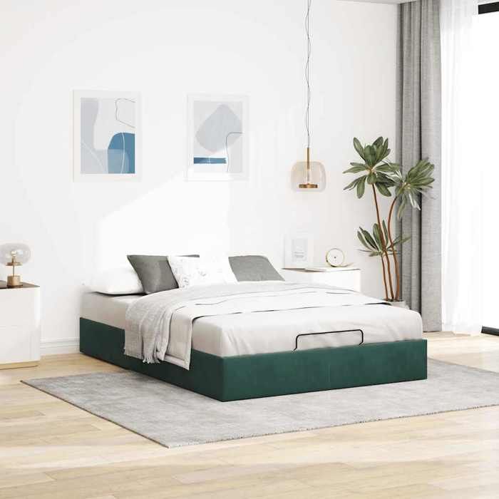 VidaXL Cadre de lit ottoman sans matelas vert foncé 140x200 cm velours, cadre de lit, cadre de lit ottoman, cadre de lit 3310970