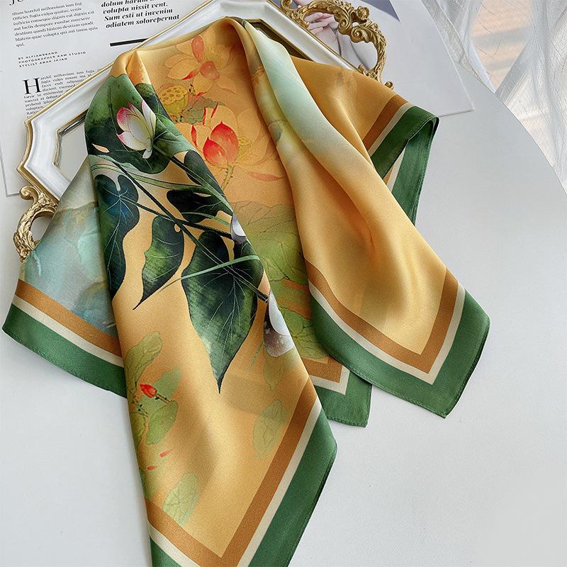Hangzhou Silk Mulberry Silk Scarf Female Lotus Silk Scarf Female Versatile Mulberry Silk Square Scarf Decorative Scarf Shawl