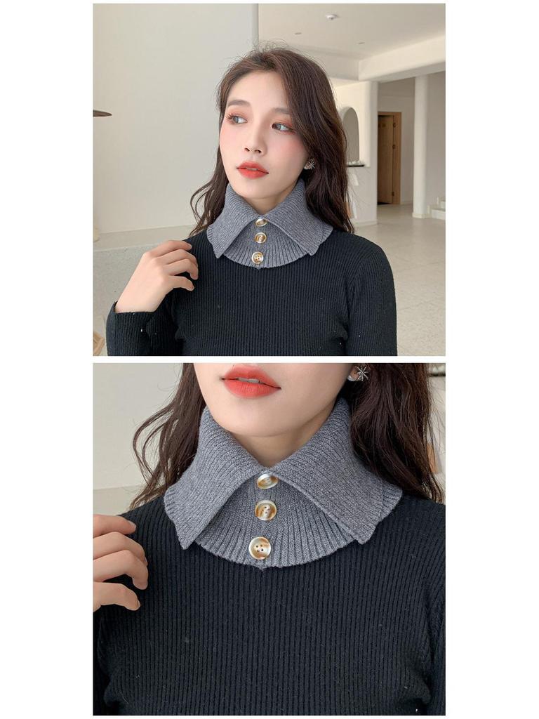 Женский вязаный шарф-пуловер с искусственным воротником на пуговицах — универсальный аксессуар для свитера на весну, осень и зиму