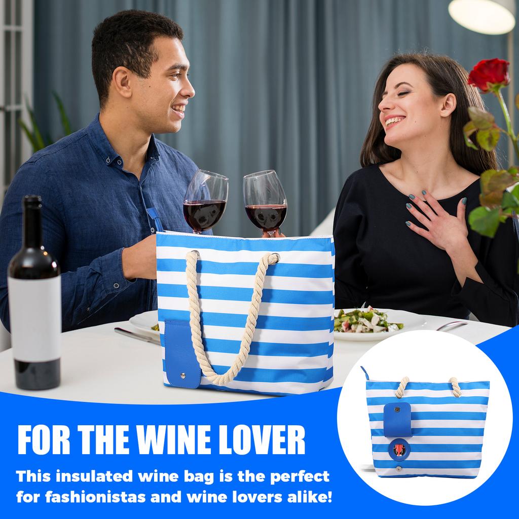 Beach Wine Tote Bag Wine Cooler Bag Leakproof Insulated Purse Carrier Portable Detachable Liner Wine Cooler Bag for Travel