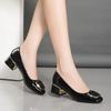 Women Cute Round Toe Black Patent Leather Spring Square Heel Shoes Lady Casual Office & El Work Shoes Ga56
