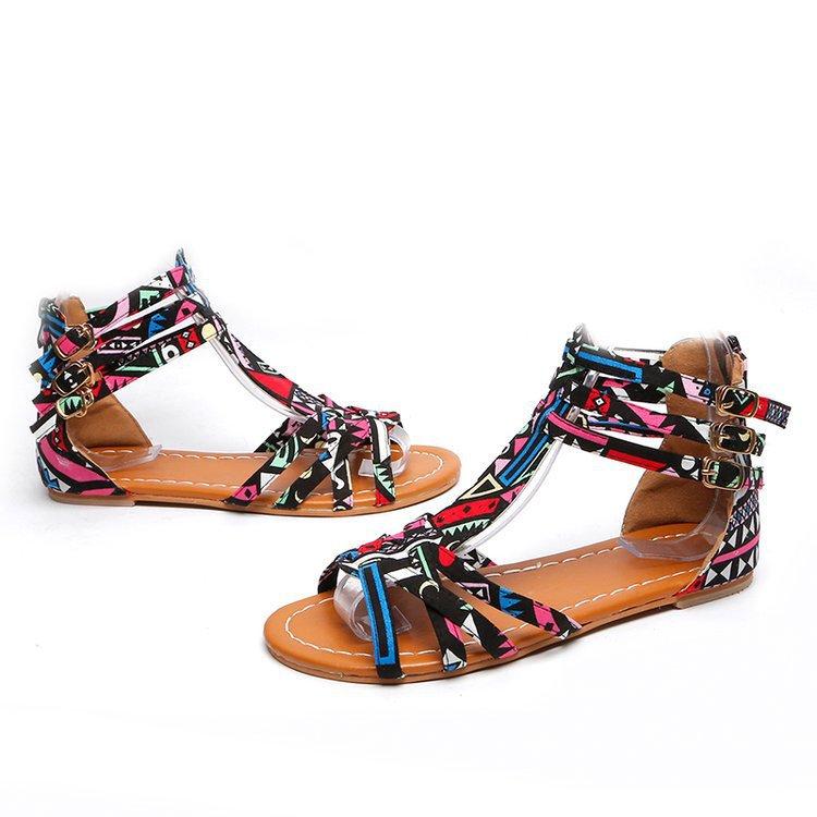 Модные женские сандалии Национальные ветровые сандалии в богемном стиле Женская модная стильная летняя женская обувь на плоской подошве Обувь больших размеров