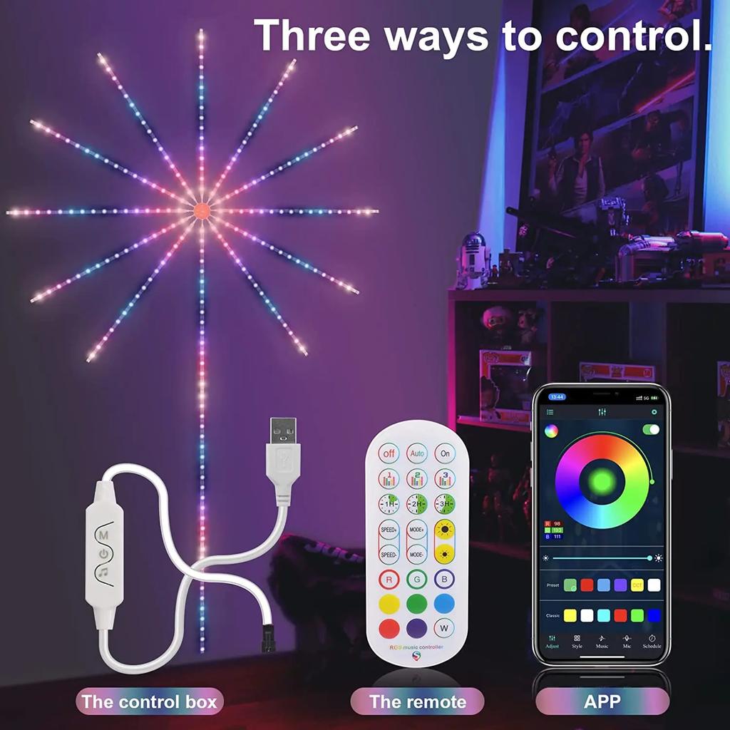 Умная светодиодная лента DIY Фейерверк Пульт Bluetooth Гирлянда для Рождества Спальни Вечеринки Свадьбы Декор Праздничные Гирлянды
