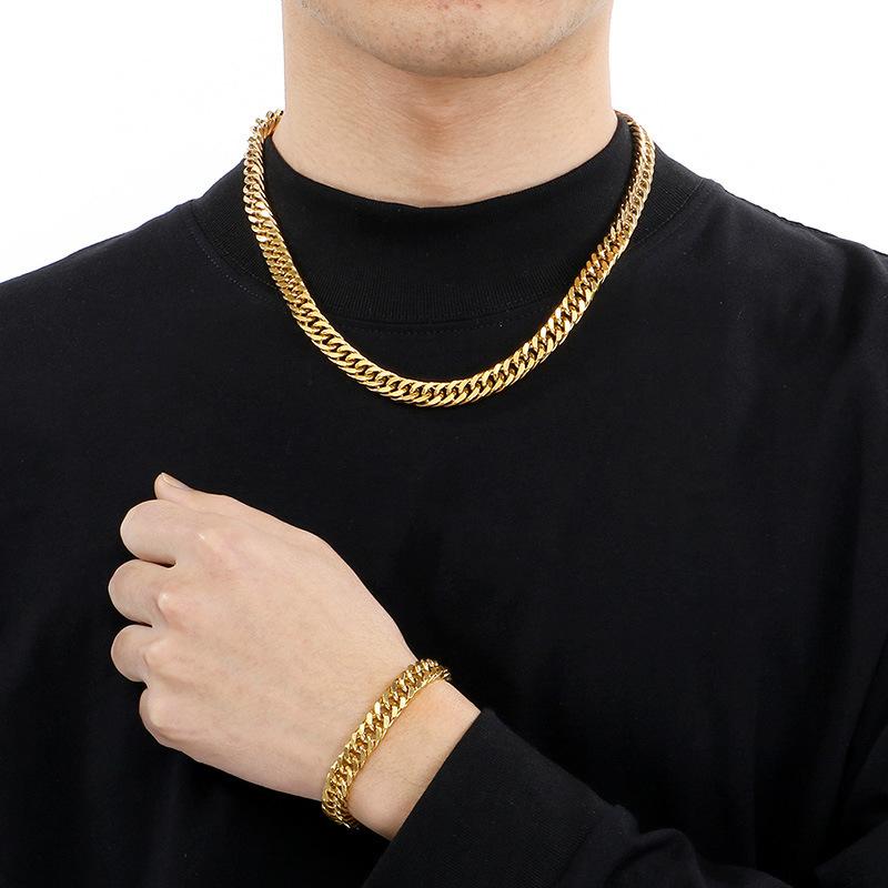 Simple Plain Chain Double Woven Four-Sided Grinding Bracelet Hip-Hop Personality Multi-Size Whip Chain Titanium Steel Men'S Necklace