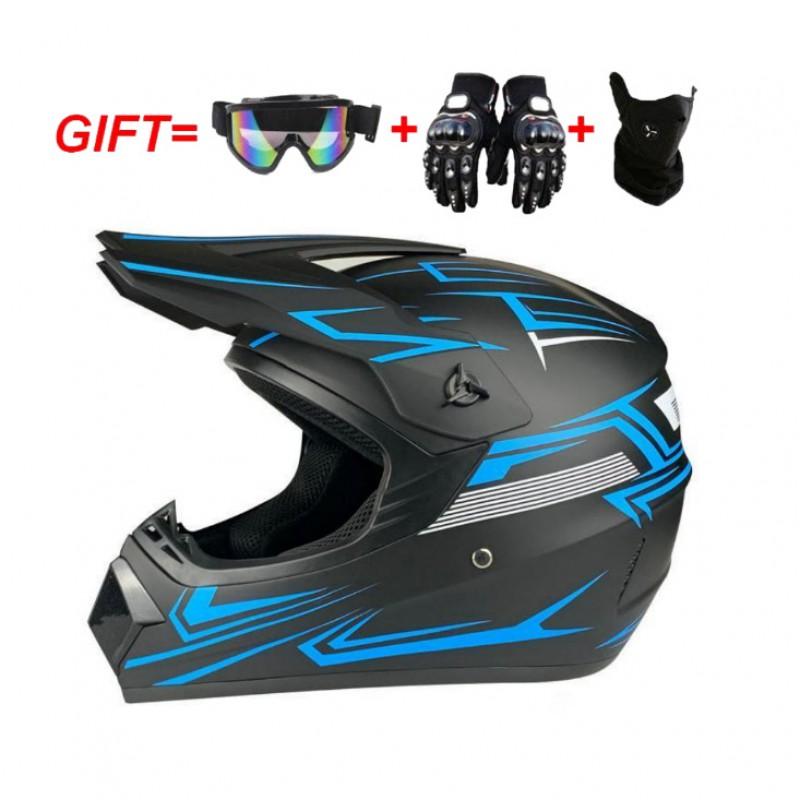ABS Full-coverage Off-Road Motorcycle Helmet Adults Semi-Open Face Design With Visor Mask Gloves Kit