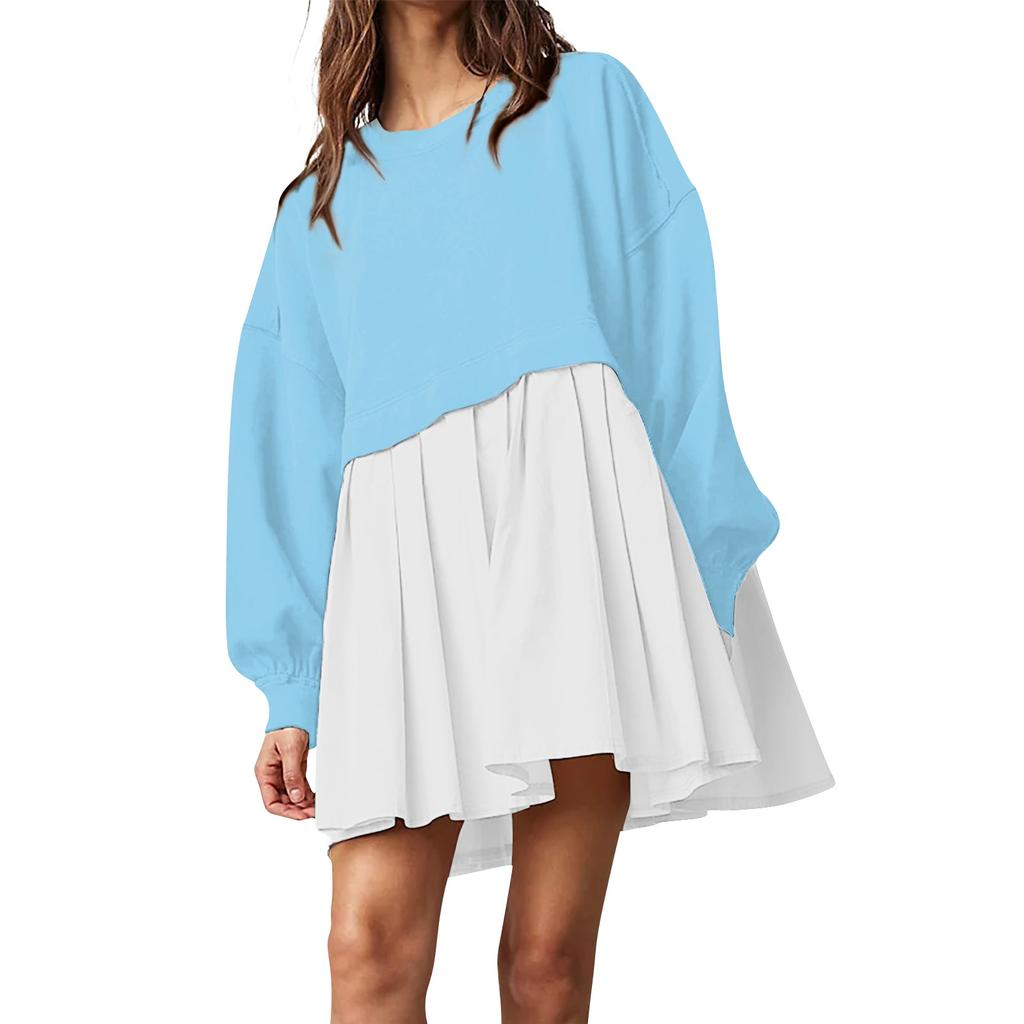 Женское платье-толстовка большого размера с длинным рукавом в стиле пэчворк, пуловер, топы, платье-толстовка