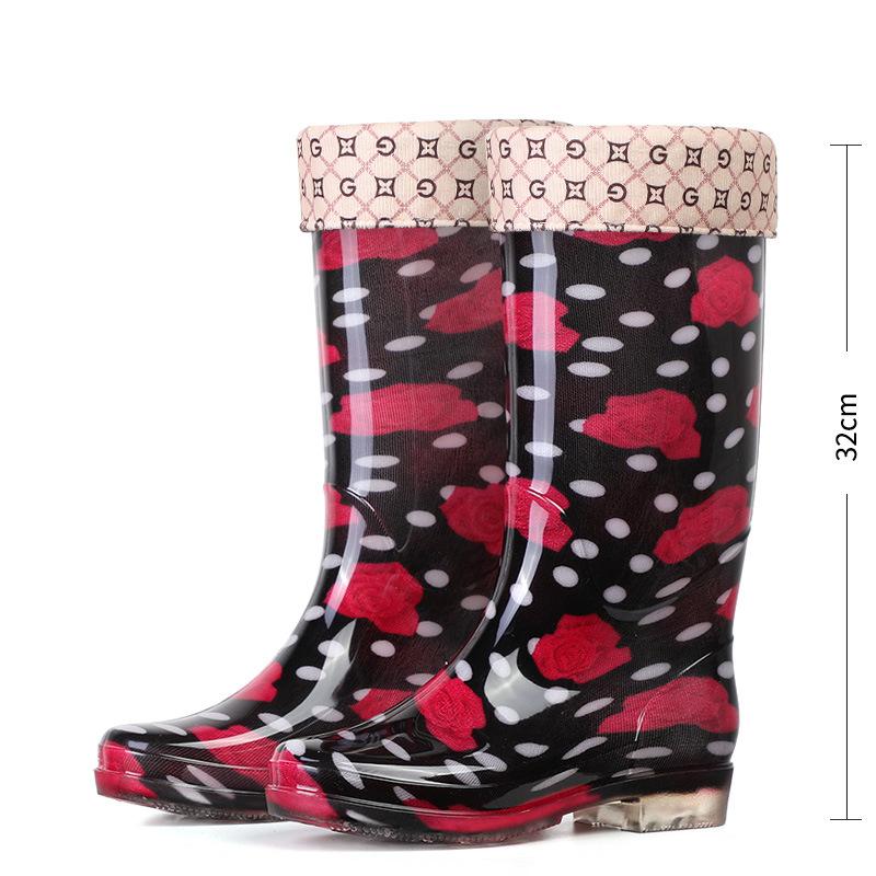 Модные резиновые сапоги с цветочным принтом, дизайнерские женские резиновые сапоги класса люкс, водонепроницаемые рабочие нескользящие садовые галоши для женщин, ПВХ сапоги для охоты