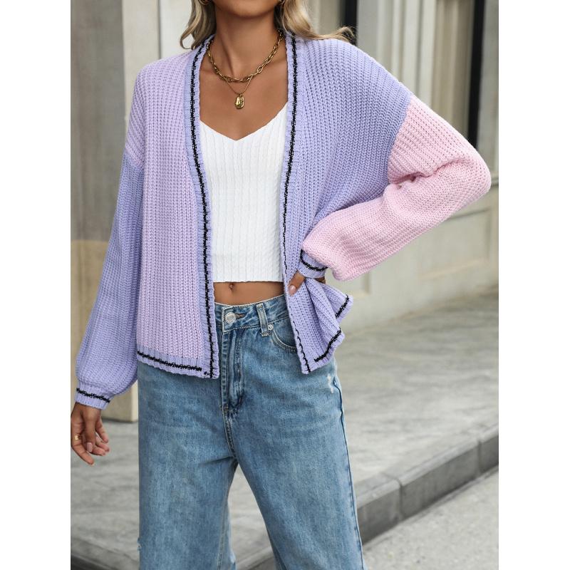 Autumn And Winter Temperament Commuter Loose Splicing Women's Knitted Cardigan Jacket Sweater
