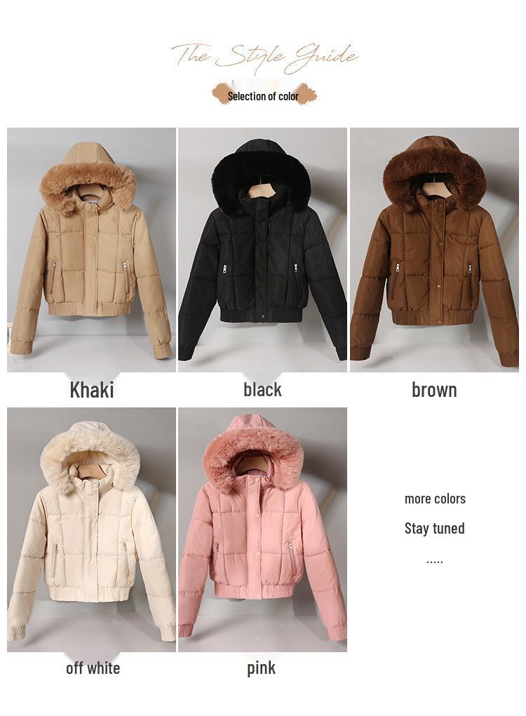 Women's Short Winter Cotton Parka with Fur Collar - Thickened Korean Style Velvet Jacket
