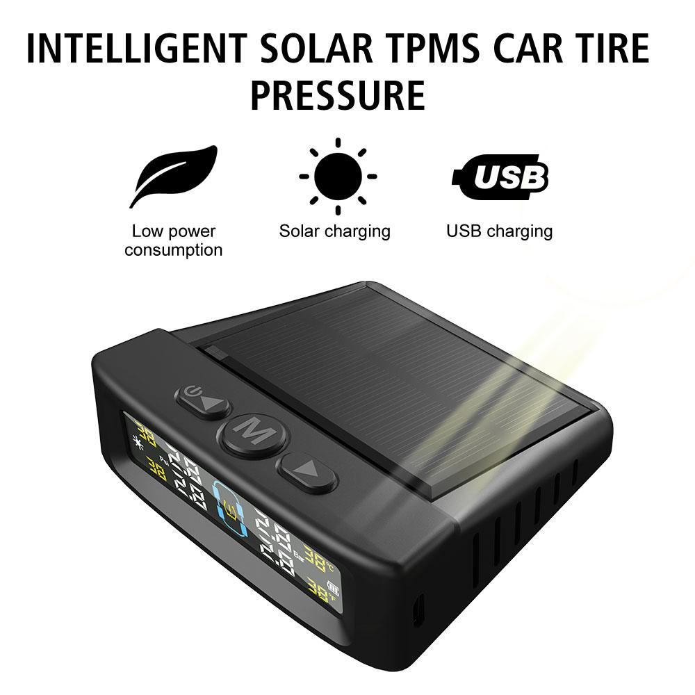 Car Tyre Pressure Monitor Solar TPMS Tire Pressure Monitoring System With 4 External Sensors Tyre Pressure Alarm Temperature Warning Fuel Save