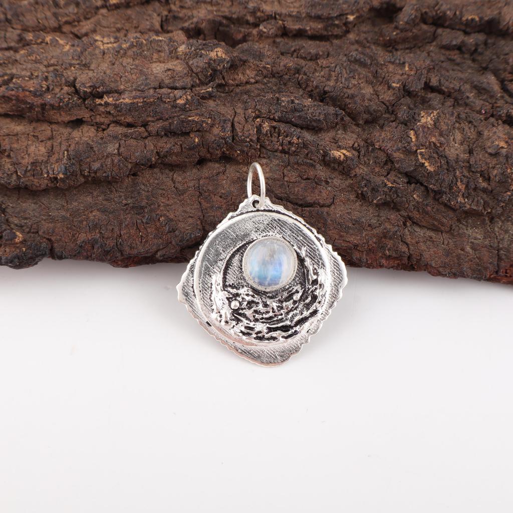 Ювелирные изделия из радужного лунного камня, подвеска из стерлингового серебра 925 пробы, красивая ювелирная подвеска ручной работы