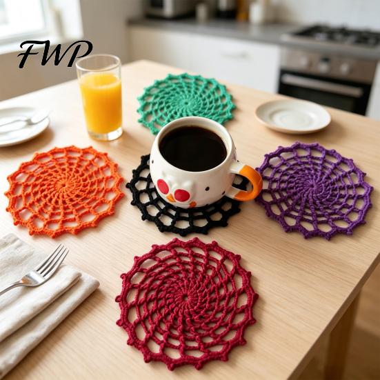 Vintage Gothic Style Home Accents Spider Web Crochet Coaster, Handmade Knitted Drink Mat, Aesthetic Table Unique Kitchen Accessories Protection Mats,