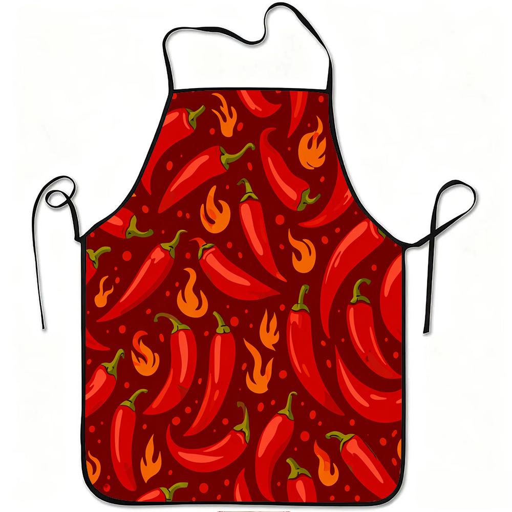 1pc Spicy Chili Pepper Fire Print Apron, Durable and Easy to Clean, Adjustable Waistband, Polyester Material, for Kitchen Cooking, Gardening, Orchard