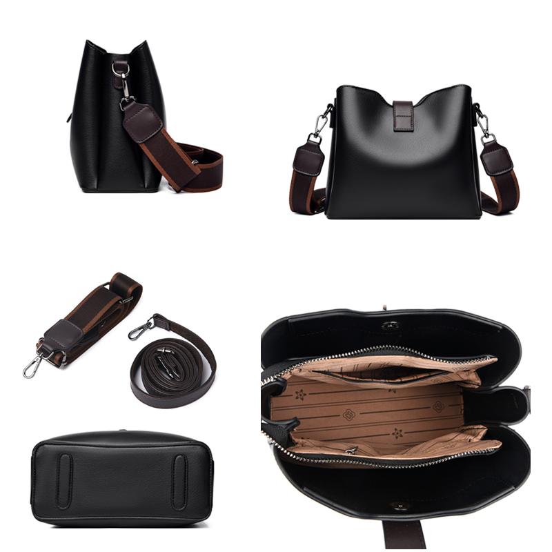 PU Leather Bucket Bag Women Large Capacity Shoulder Bags Lock Catch Crossbody Tote Handbag