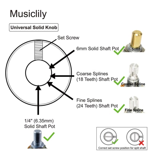 Musiclily Pro 1/4" Guitar Flat Top Aluminum Knobs, Side-Threaded Control Knobs, Barrel Knobs for Fender Mexico Player Tele Electric Guitars, Chrome (S