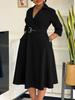 Платье большого размера для женщин, осеннее, новое, с лацканами, модное, темпераментное, однотонное, с юбкой-качелями